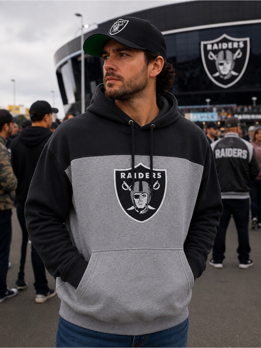 Vintage NFL Raiders Two-Tone Gray and Black Pullover Hoodie